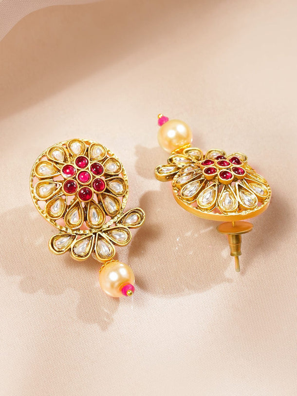 Rubans 18K Gold-Plated Ruby & Kundan Stone-Studded Choker Jewellery Set with Pearl & Red Beads Jewellery Set