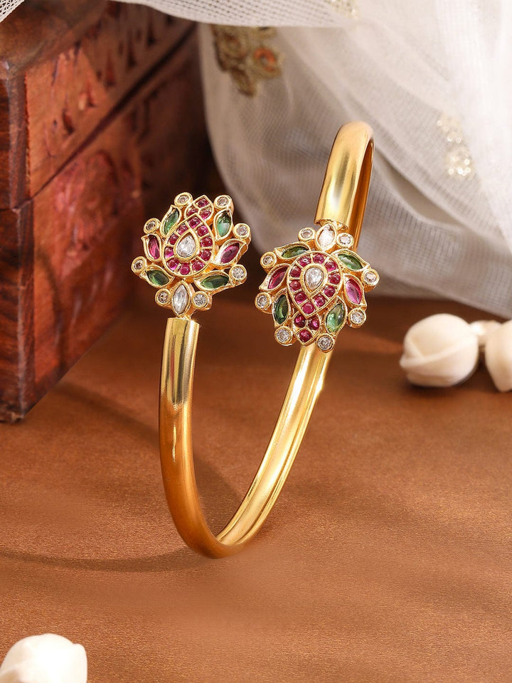 Rubans 18K Gold-Plated Ruby Kundan Studded Openable Bangle Bracelet