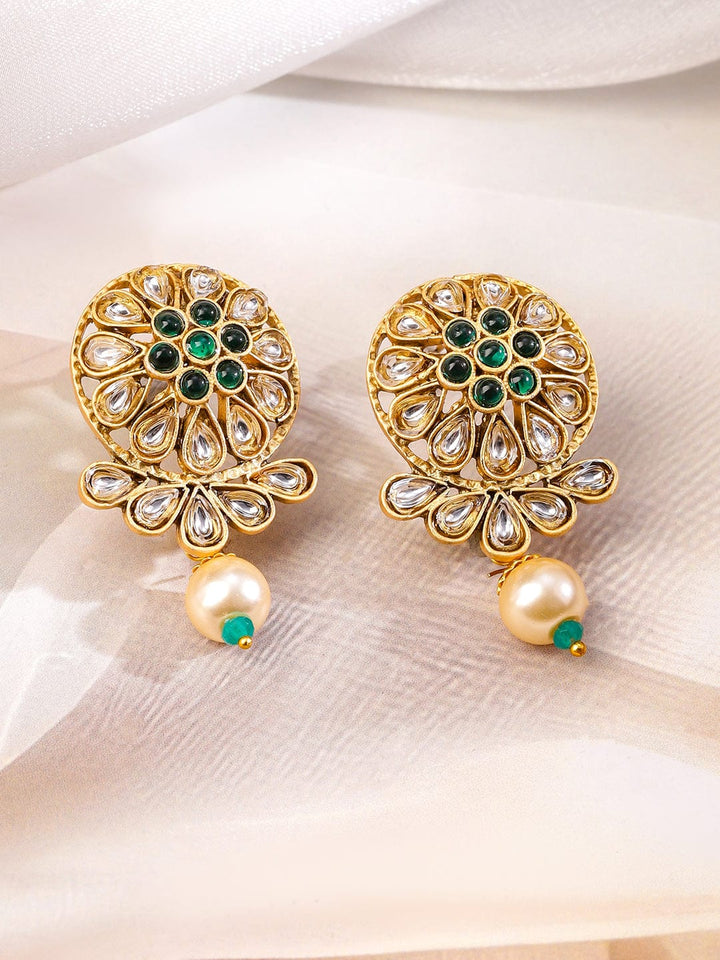 Rubans 18K Gold-Plated Ruby Red and Emerald Green & Kundan Stone-Studded Choker Jewellery Set with Pearl & Red and Green Beads Necklaces, Necklace Sets, Chains & Mangalsutra