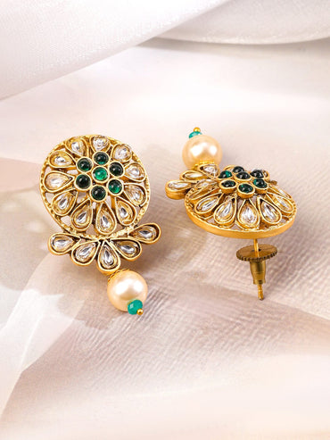 Rubans 18K Gold-Plated Ruby Red and Emerald Green & Kundan Stone-Studded Choker Jewellery Set with Pearl & Red and Green Beads Necklaces, Necklace Sets, Chains & Mangalsutra