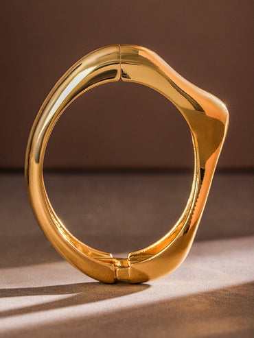 Rubans 18K Gold-Plated Sculpted Bangle â€“ Bold & Contemporary Luxe Bracelet Wristwear