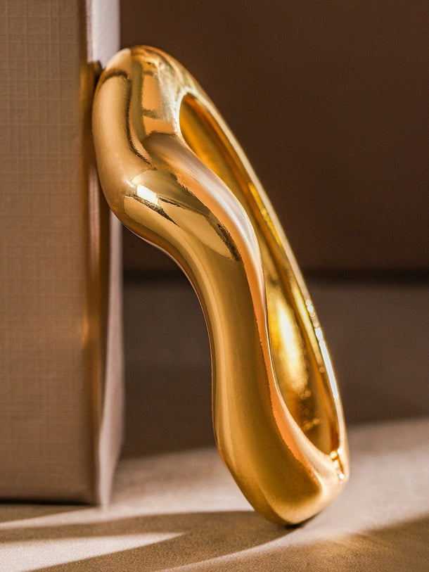 Rubans 18K Gold-Plated Sculpted Bangle â€“ Bold & Contemporary Luxe Bracelet Wristwear