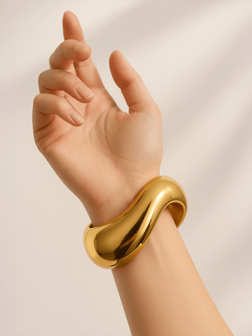 Rubans 18K Gold-Plated Sculptural Wave Design Bold Statement Bracelet for Women & Girls â€“ Perfect for Contemporary & Luxe Looks Bangles & Bracelet