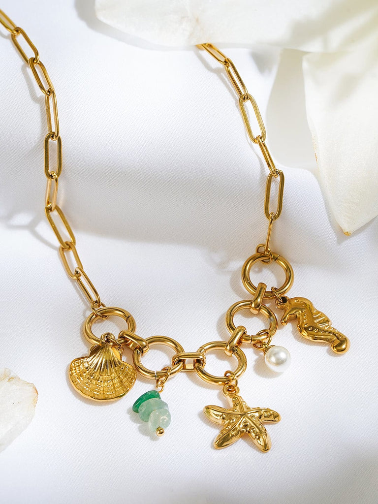 Rubans Voguish 18K Gold-Plated Sea Charm Design Brass Necklace with Gr