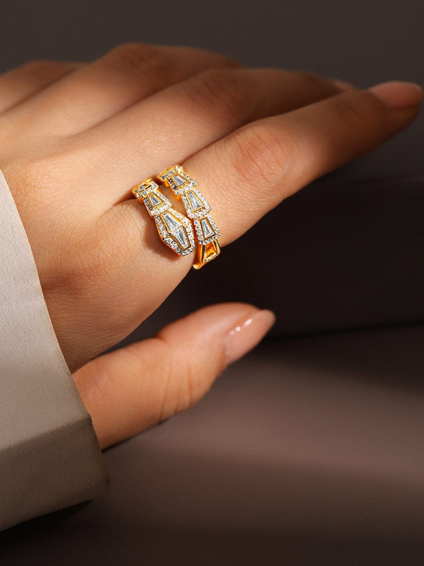Rubans 18K Gold-Plated Serpent-Inspired Cubic Zirconia Studded Adjustable Ring Finger Rings