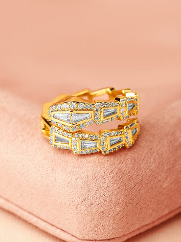 Rubans 18K Gold-Plated Serpent-Inspired Cubic Zirconia Studded Adjustable Ring Rings