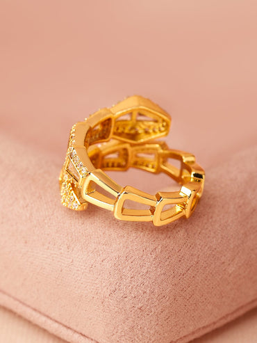 Rubans 18K Gold-Plated Serpent-Inspired Cubic Zirconia Studded Adjustable Ring Rings