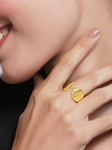 Rubans 18K Gold Plated Shell Design Openable Finger Ring Rings