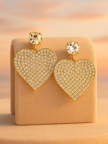 Rubans 18K Gold-Plated Shimmery AD & Cubic Zirconia Studded Heart Dangle Earrings Earrings
