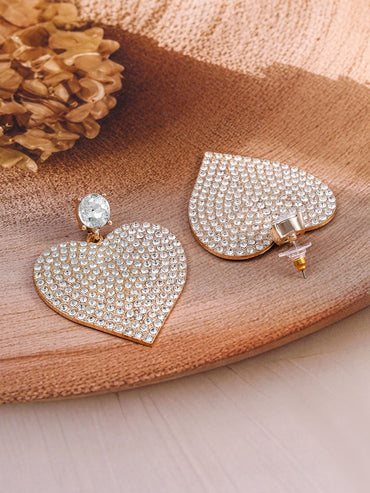 Rubans 18K Gold-Plated Shimmery AD & Cubic Zirconia Studded Heart Dangle Earrings Earrings
