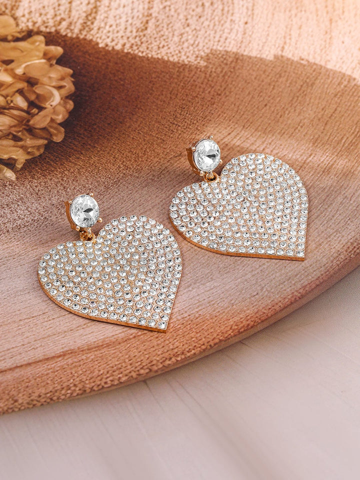 Rubans 18K Gold-Plated Shimmery AD & Cubic Zirconia Studded Heart Dangle Earrings Earrings