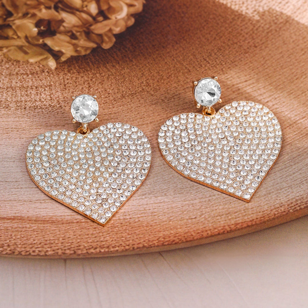 Rubans 18K Gold-Plated Shimmery AD & Cubic Zirconia Studded Heart Dangle Earrings Earrings