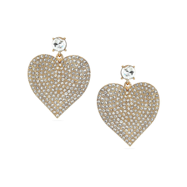 Rubans 18K Gold-Plated Shimmery AD & Cubic Zirconia Studded Heart Dangle Earrings Earrings