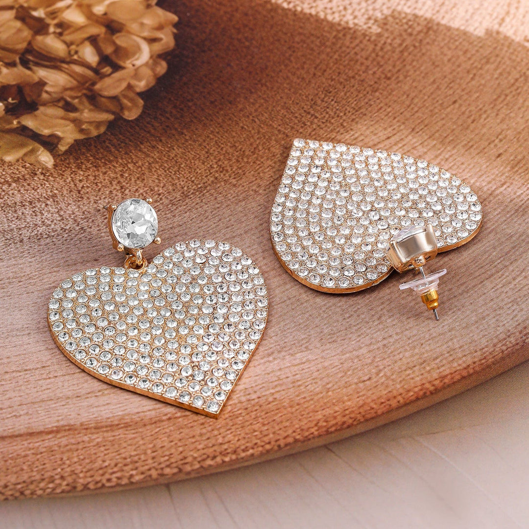 Rubans 18K Gold-Plated Shimmery AD & Cubic Zirconia Studded Heart Dangle Earrings Earrings