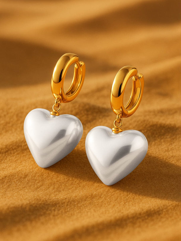 Rubans 18K Gold Plated Shiny White Pearl Heart Drop Earrings Drop Earrings
