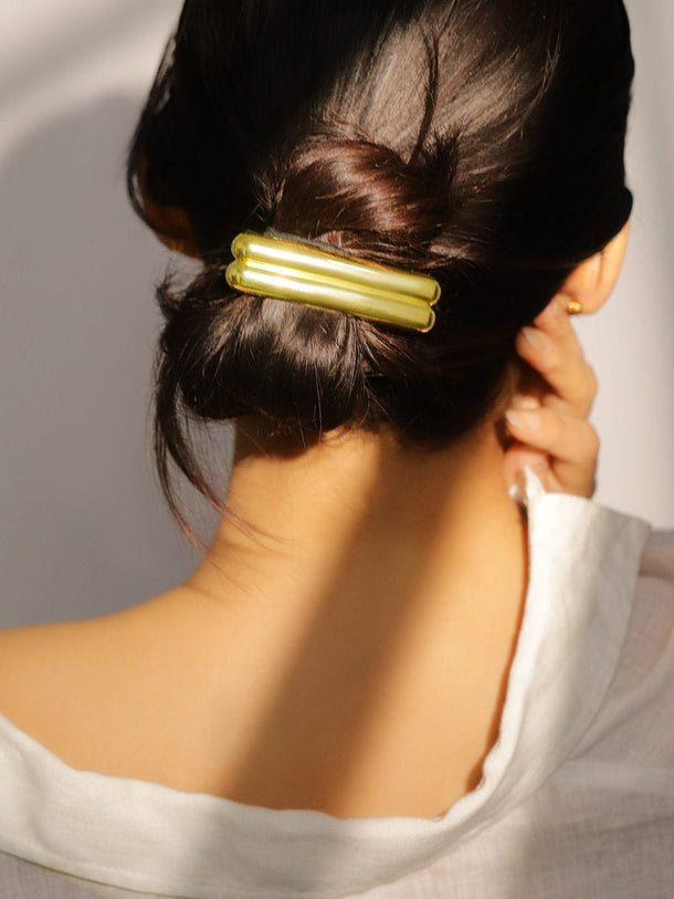 Rubans 18K Gold Plated Sleek Double-Bar Design Hair Clip â€“ Statement Luxe Hair Accessory Hair Accessory