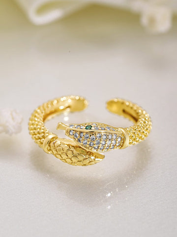 Rubans 18K Gold Plated Snake Design Cubic Zirconia Studded Adjustable Ring Ring