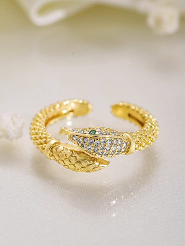 Rubans 18K Gold Plated Snake Design Cubic Zirconia Studded Adjustable Ring Ring