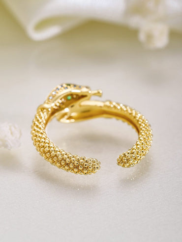 Rubans 18K Gold Plated Snake Design Cubic Zirconia Studded Adjustable Ring Rings
