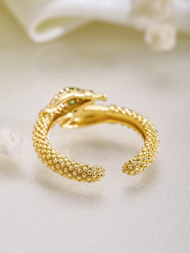 Rubans 18K Gold Plated Snake Design Cubic Zirconia Studded Adjustable Ring Rings