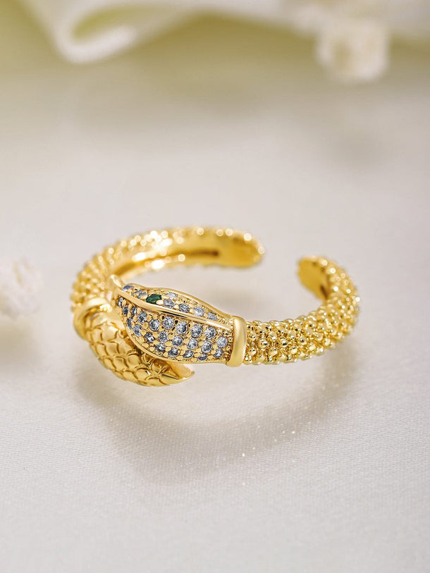Rubans 18K Gold Plated Snake Design Cubic Zirconia Studded Adjustable Ring Rings