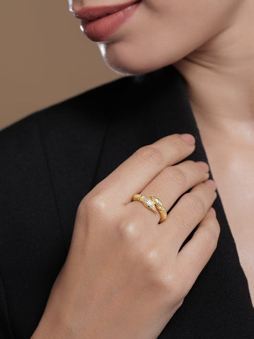 Rubans 18K Gold Plated Snake Design Cubic Zirconia Studded Adjustable Ring Rings