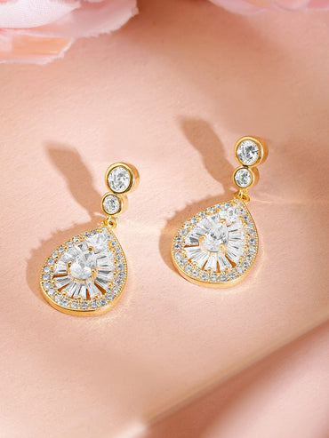 Rubans 18K Gold-Plated Sparkling Cubic Zirconia Studded Radiant Teardrop Earrings Earrings