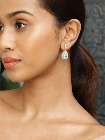 Rubans 18K Gold-Plated Sparkling Cubic Zirconia Studded Radiant Teardrop Earrings Earrings