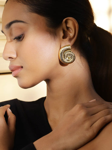 Rubans 18K Gold-Plated Spiral Shell Stud Earrings â€“ Statement Design Earrings
