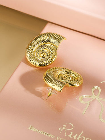 Rubans 18K Gold-Plated Spiral Shell Stud Earrings â€“ Statement Design Earrings