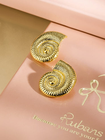 Rubans 18K Gold-Plated Spiral Shell Stud Earrings â€“ Statement Design Earrings