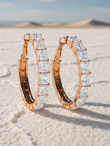Rubans 18K Gold-Plated Square-Cut Cubic Zirconia Studded Hoop Earrings Earrings