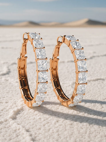 Rubans 18K Gold-Plated Square-Cut Cubic Zirconia Studded Hoop Earrings Earrings