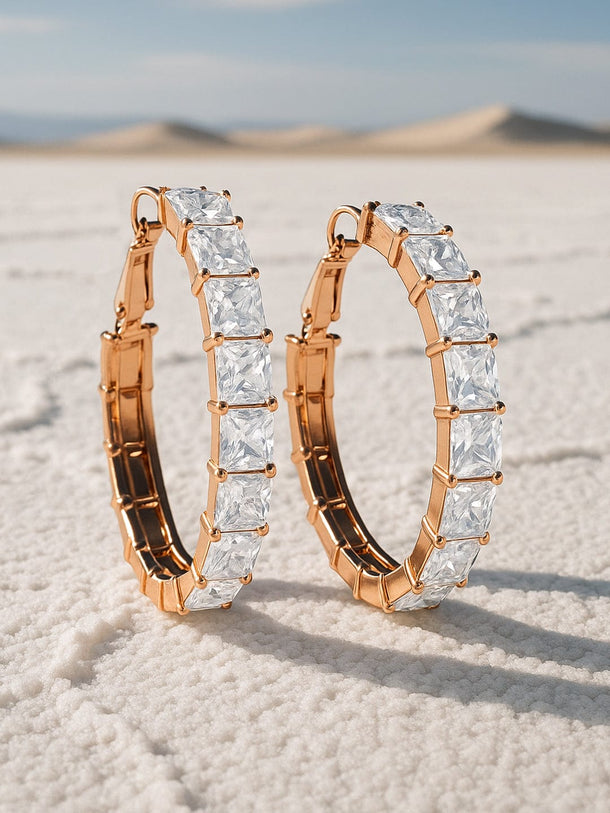 Rubans 18K Gold-Plated Square-Cut Cubic Zirconia Studded Hoop Earrings Earrings