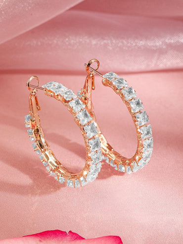 Rubans 18K Gold-Plated Square-Cut Cubic Zirconia Studded Hoop Earrings Earrings