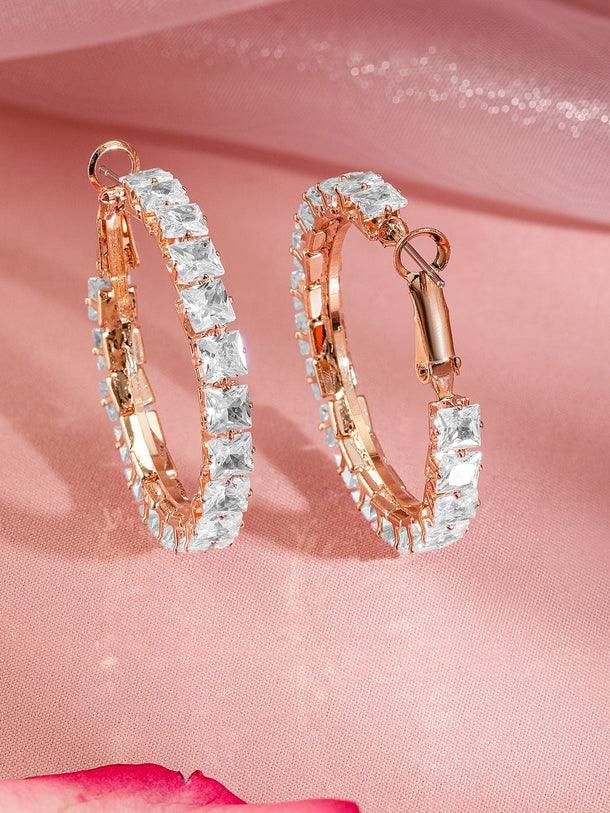 Rubans 18K Gold-Plated Square-Cut Cubic Zirconia Studded Hoop Earrings Earrings