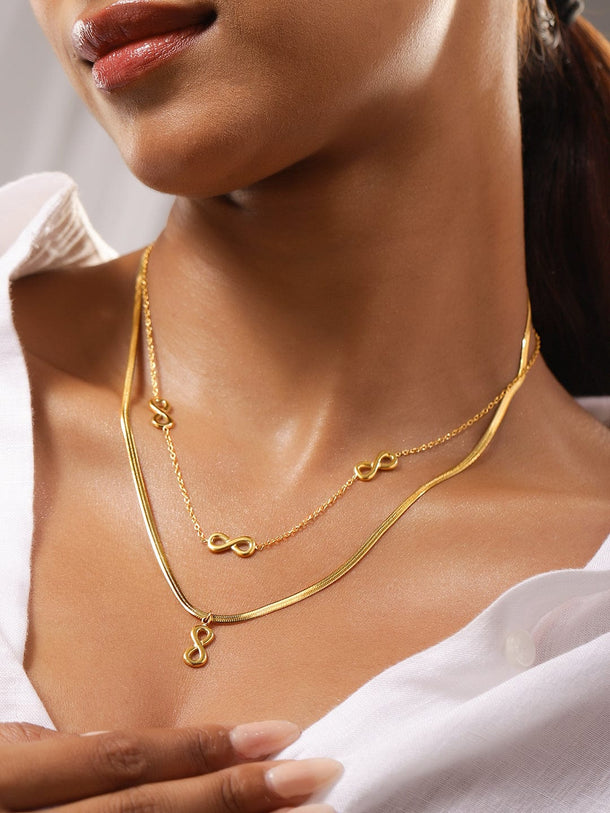 Rubans 18K Gold-Plated Stainles Steel TarnishFree Waterproof Infinity DoubleLayer Necklace Chain & Necklace