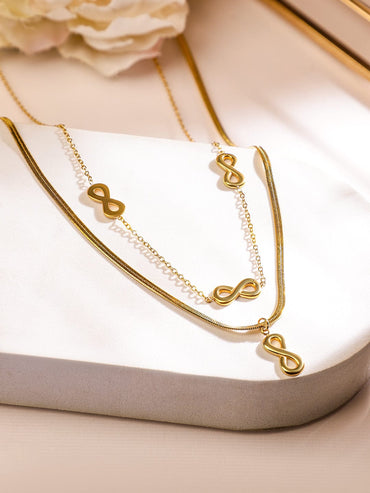 Rubans 18K Gold-Plated Stainles Steel TarnishFree Waterproof Infinity DoubleLayer Necklace Necklace & Chains