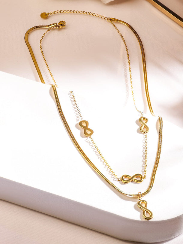Rubans 18K Gold-Plated Stainles Steel TarnishFree Waterproof Infinity DoubleLayer Necklace Necklace & Chains
