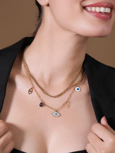 Rubans 18K Gold Plated Stainless Steel Layered Charm Necklace, Tarnish-Free & Waterproof Necklace & Chains