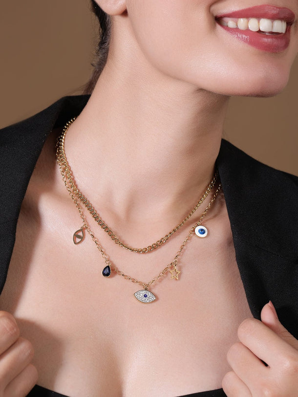 Rubans 18K Gold Plated Stainless Steel Layered Charm Necklace, Tarnish-Free & Waterproof Necklace & Chains