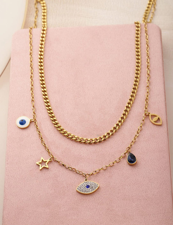 Rubans 18K Gold Plated Stainless Steel Layered Charm Necklace, Tarnish-Free & Waterproof Necklace & Chains