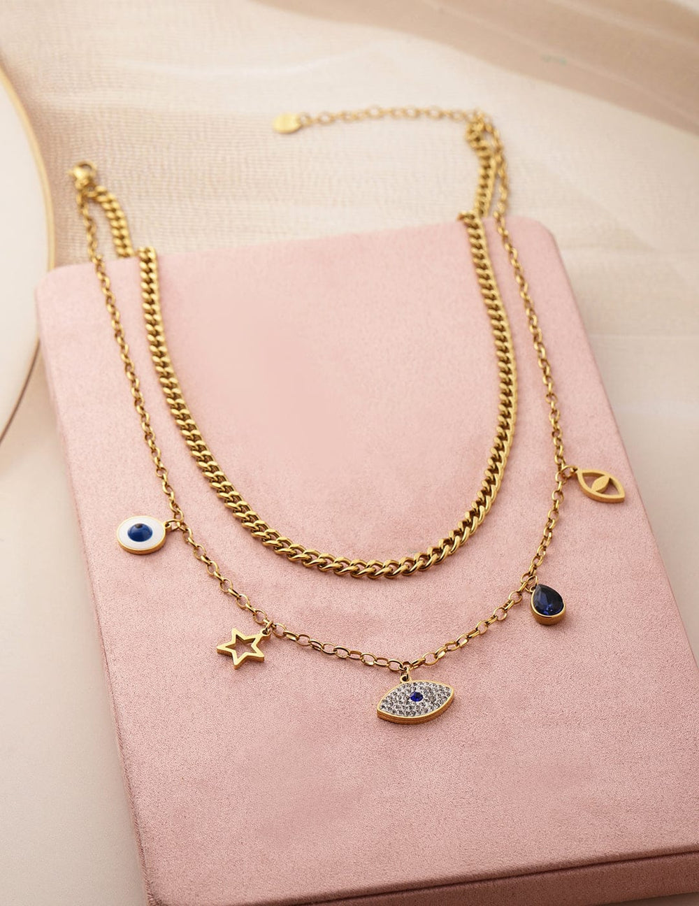 Rubans 18K Gold Plated Stainless Steel Layered Charm Necklace, Tarnish-Free & Waterproof Necklace & Chains