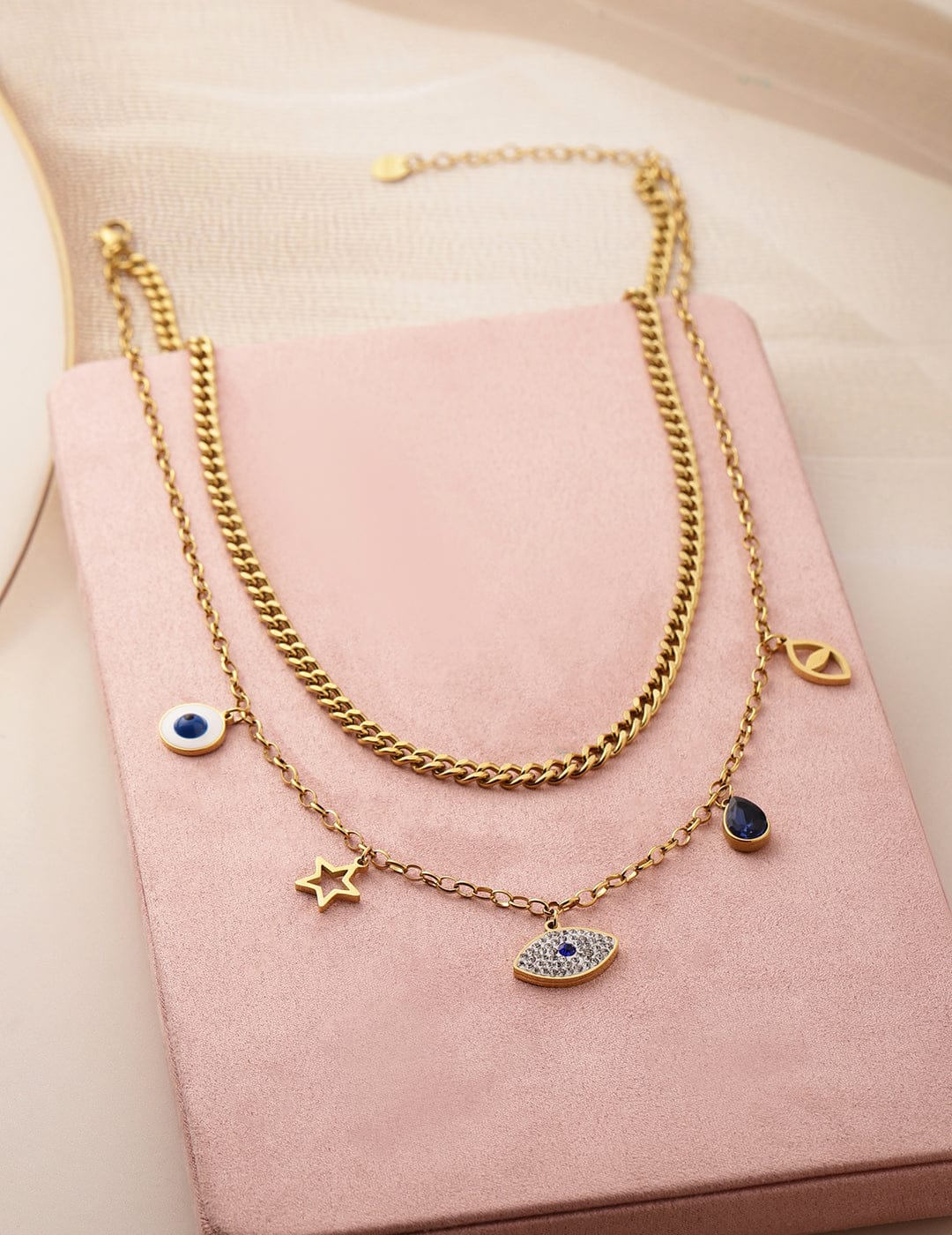 Rubans 18K Gold Plated Stainless Steel Layered Charm Necklace, Tarnish-Free & Waterproof Necklace & Chains