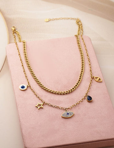 Rubans 18K Gold Plated Stainless Steel Layered Charm Necklace, Tarnish-Free & Waterproof Necklace & Chains