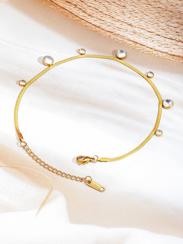 Rubans 18K Gold-Plated Stainless Steel Tarnish-Free Waterproof AD Stone Minimal Anklet Anklets