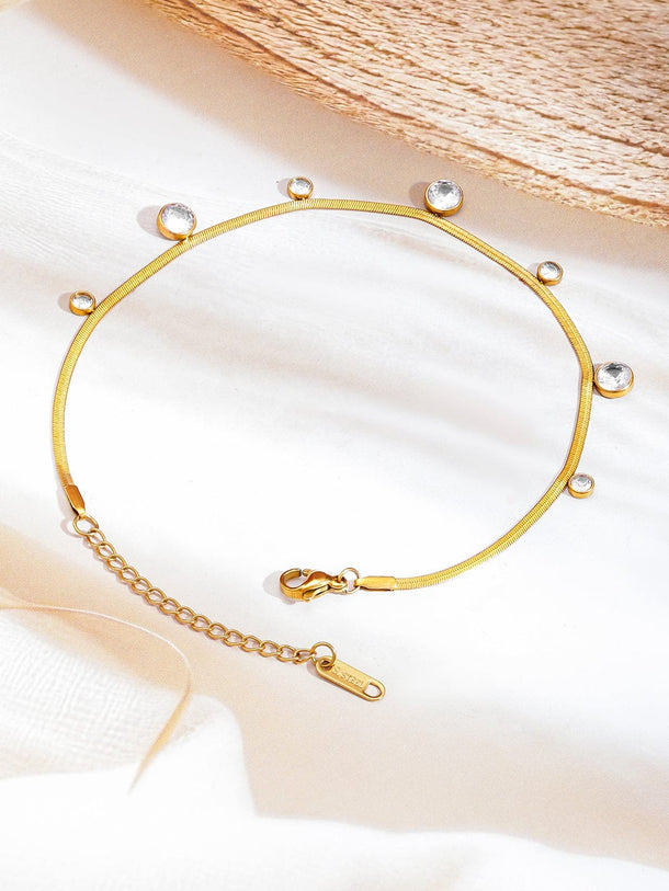 Rubans 18K Gold-Plated Stainless Steel Tarnish-Free Waterproof AD Stone Minimal Anklet Anklets