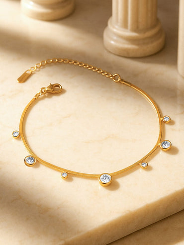 Rubans 18K Gold-Plated Stainless Steel Tarnish-Free Waterproof AD Stone Minimal Anklet Anklets