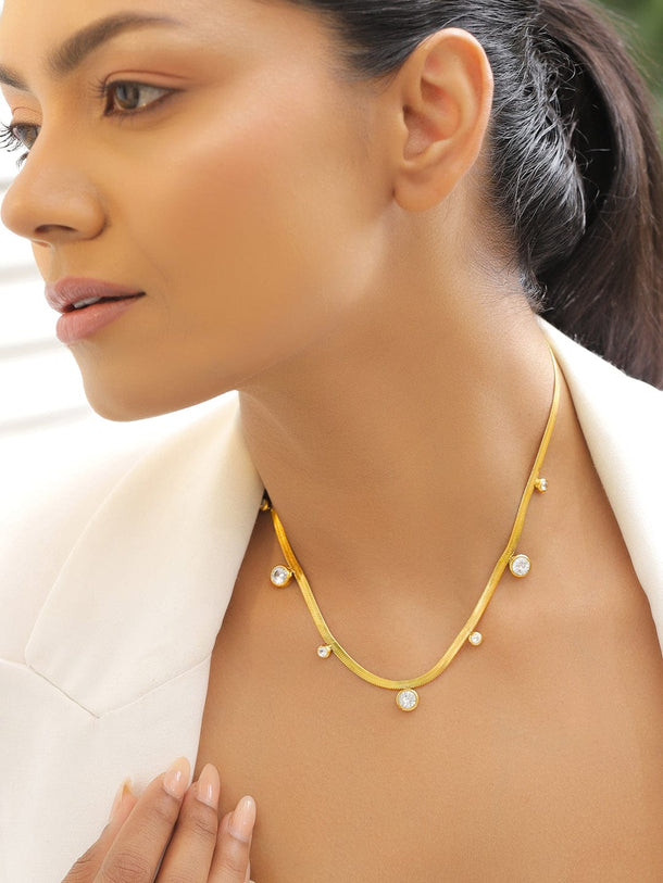 Rubans 18K Gold-Plated Stainless Steel Tarnish-Free Waterproof AD Studded Classic Statement Necklace Necklace and Chains