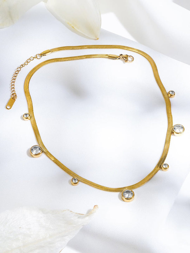 Rubans 18K Gold-Plated Stainless Steel Tarnish-Free Waterproof AD Studded Classic Statement Necklace Necklace & Chains
